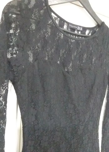 Siyah Dantel Uzun Kollu Midi Elbise - Görsel 6