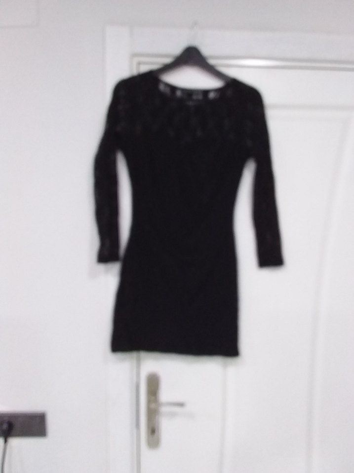 Siyah Dantel Uzun Kollu Midi Elbise - Görsel 2