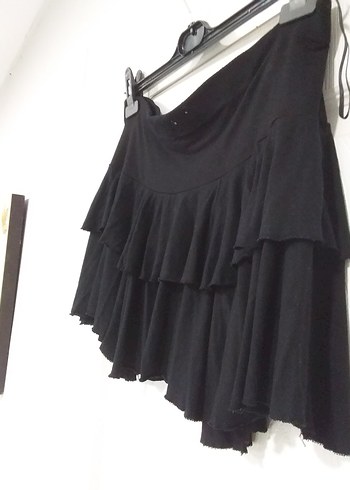 Siyah Fırfırlı Kadın Mini Etek - Görsel 3