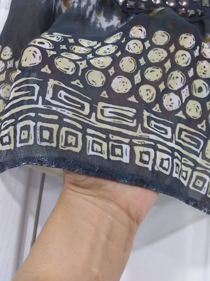 Bohem Gri Batik Desenli Kemerli Mini straplez bluz, adil ışık - Görsel 5