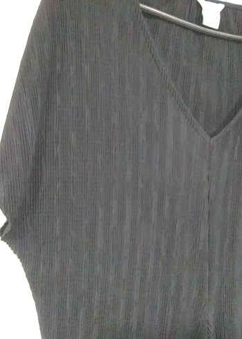 V Yaka Siyah Keten Kadın Bluz - Görsel 6