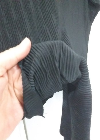 V Yaka Siyah Keten Kadın Bluz - Görsel 7