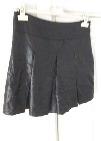 Siyah Deri Pileli Mini Etek - Görsel 2