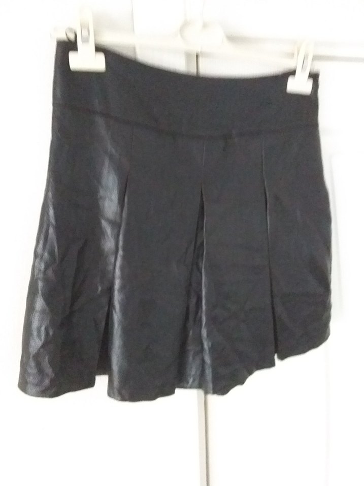 Siyah Deri Pileli Mini Etek - Görsel 2