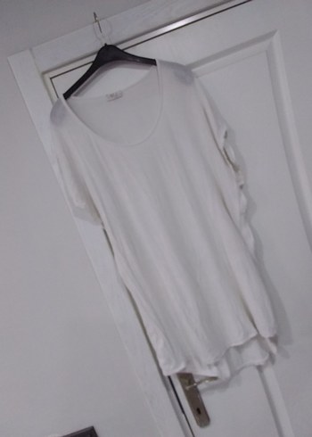 Kadın Beyaz Kısa Kollu Salaş penye Tişört - Görsel 7