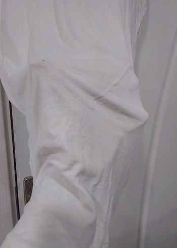 Kadın Beyaz Kısa Kollu Salaş penye Tişört - Görsel 3