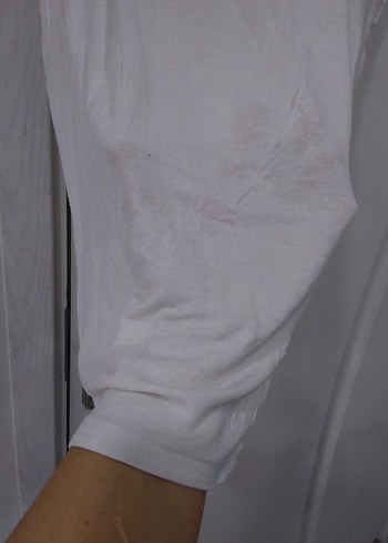 Kadın Beyaz Kısa Kollu Salaş penye Tişört - Görsel 2