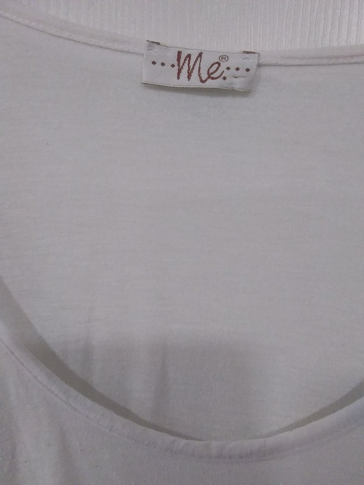 Kadın Beyaz Kısa Kollu Salaş penye Tişört - Görsel 5