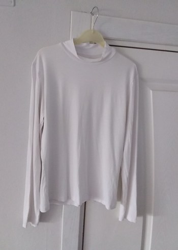 Beyaz Yüksek Yakalı Uzun Kollu Bluz - Görsel 3