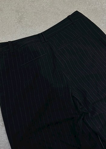 m Beden Kadın lacivert Çizgili Pilili Kumaş Pantolon