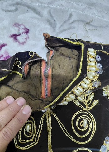 Uzun Kollu kadife Nakışlı Boncuklu Kadın Hint kına elbisesi - Görsel 5