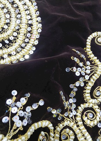 Uzun Kollu kadife Nakışlı Boncuklu Kadın Hint kına elbisesi - Görsel 3