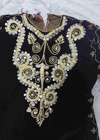 Uzun Kollu kadife Nakışlı Boncuklu Kadın Hint kına elbisesi - Görsel 4