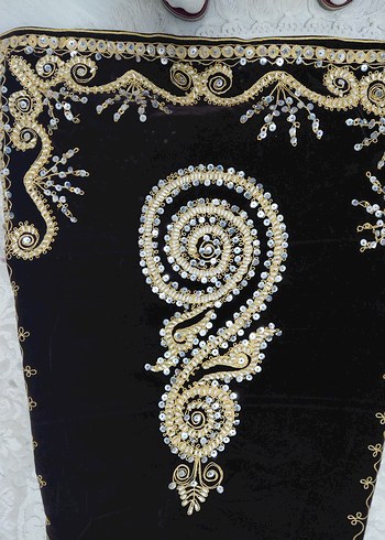 Uzun Kollu kadife Nakışlı Boncuklu Kadın Hint kına elbisesi - Görsel 9