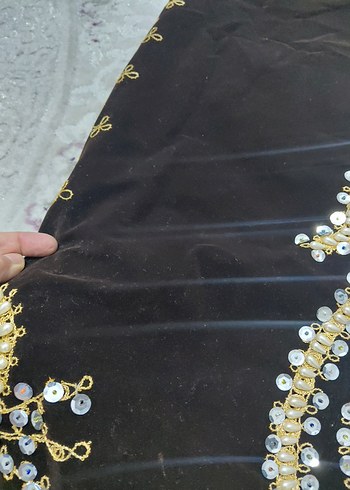 Uzun Kollu kadife Nakışlı Boncuklu Kadın Hint kına elbisesi - Görsel 10