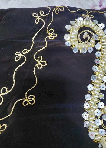 Uzun Kollu kadife Nakışlı Boncuklu Kadın Hint kına elbisesi - Görsel 6