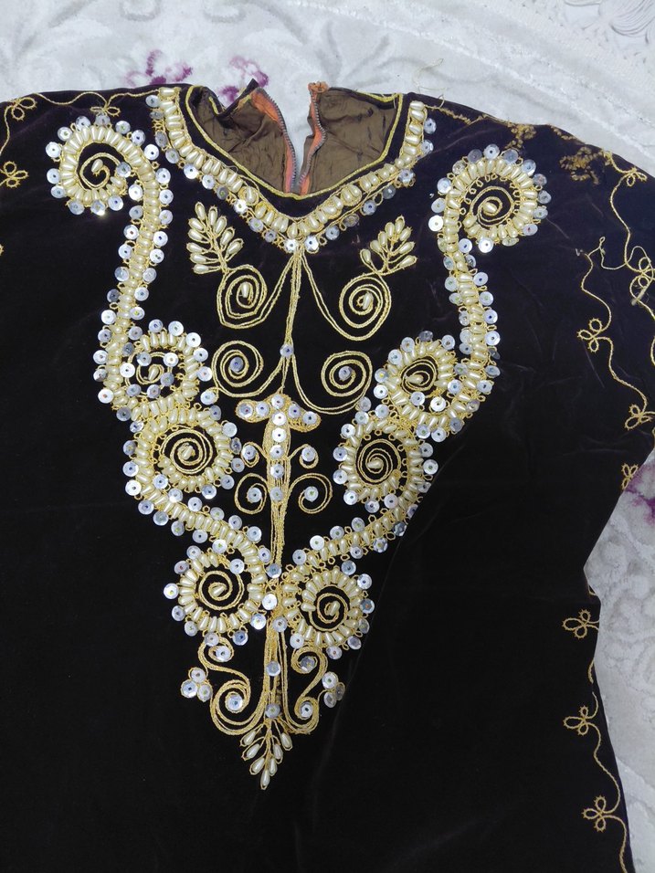 Uzun Kollu kadife Nakışlı Boncuklu Kadın Hint kına elbisesi - Görsel 4