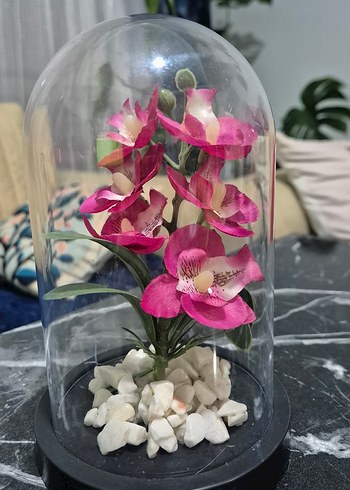 Pembe Yapay Çiçekli Dekoratif Fanus - Görsel 2