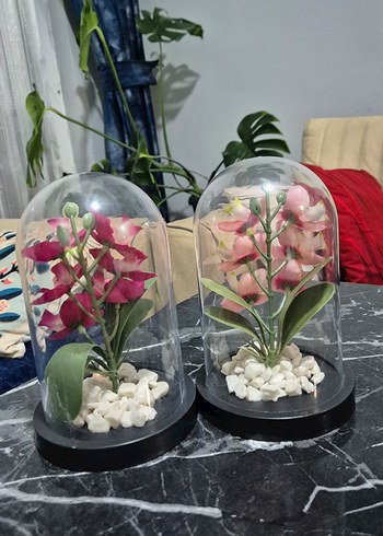 Pembe Yapay Çiçekli Dekoratif Fanus - Görsel 5