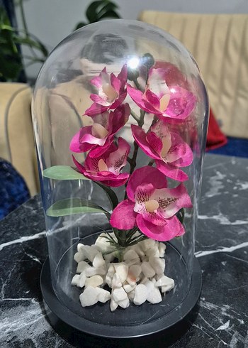 Pembe Yapay Çiçekli Dekoratif Fanus - Görsel 4