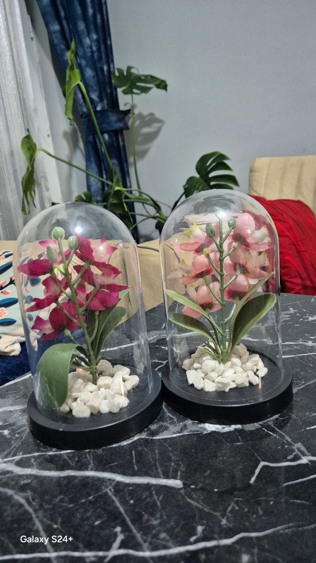 Pembe Yapay Çiçekli Dekoratif Fanus - Görsel 5