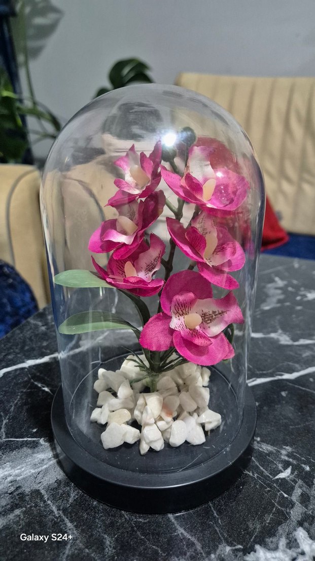 Pembe Yapay Çiçekli Dekoratif Fanus - Görsel 4