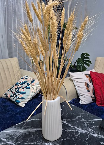 Beyaz Şık Vazo ve buğday başakları - Görsel 2