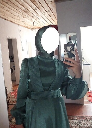  Pileli tesettür abiye yeşil  - Görsel 3