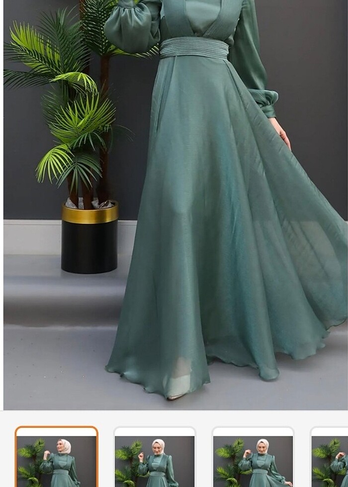  Pileli tesettür abiye yeşil  - Görsel 2