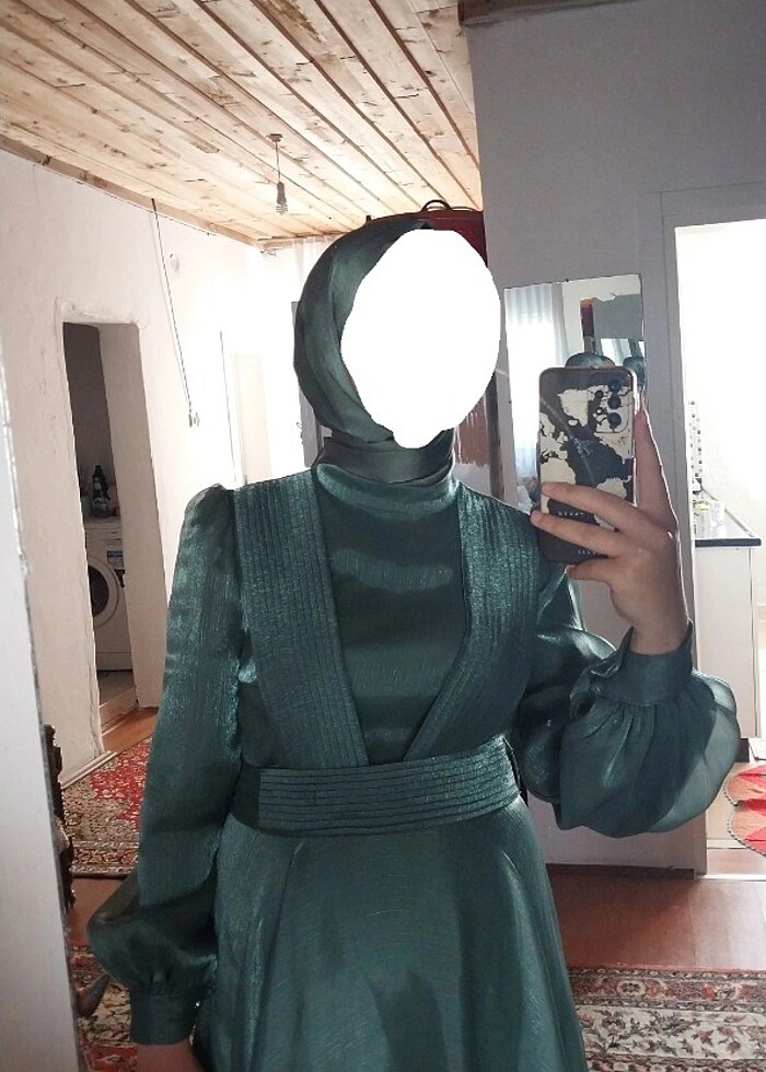  Pileli tesettür abiye yeşil  - Görsel 3