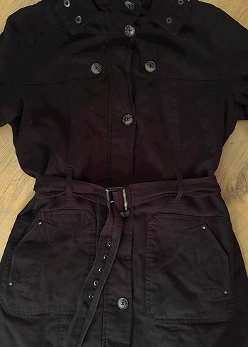 LC Waikiki Kemerli Siyah Kadın Mont - Görsel 4