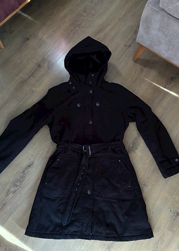 LC Waikiki Kemerli Siyah Kadın Mont - Görsel 2