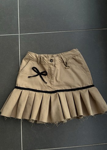 Bej Pileli Mini Şort Etek - Görsel 2