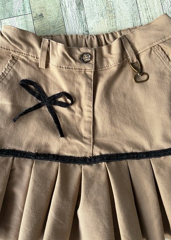 Bej Pileli Mini Şort Etek - Görsel 5