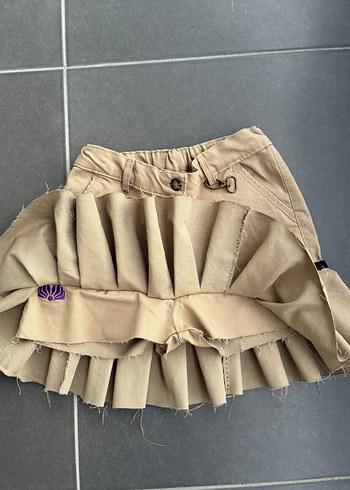 Bej Pileli Mini Şort Etek - Görsel 4