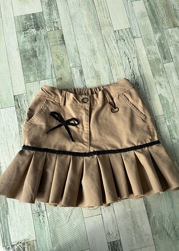 Bej Pileli Mini Şort Etek - Görsel 6