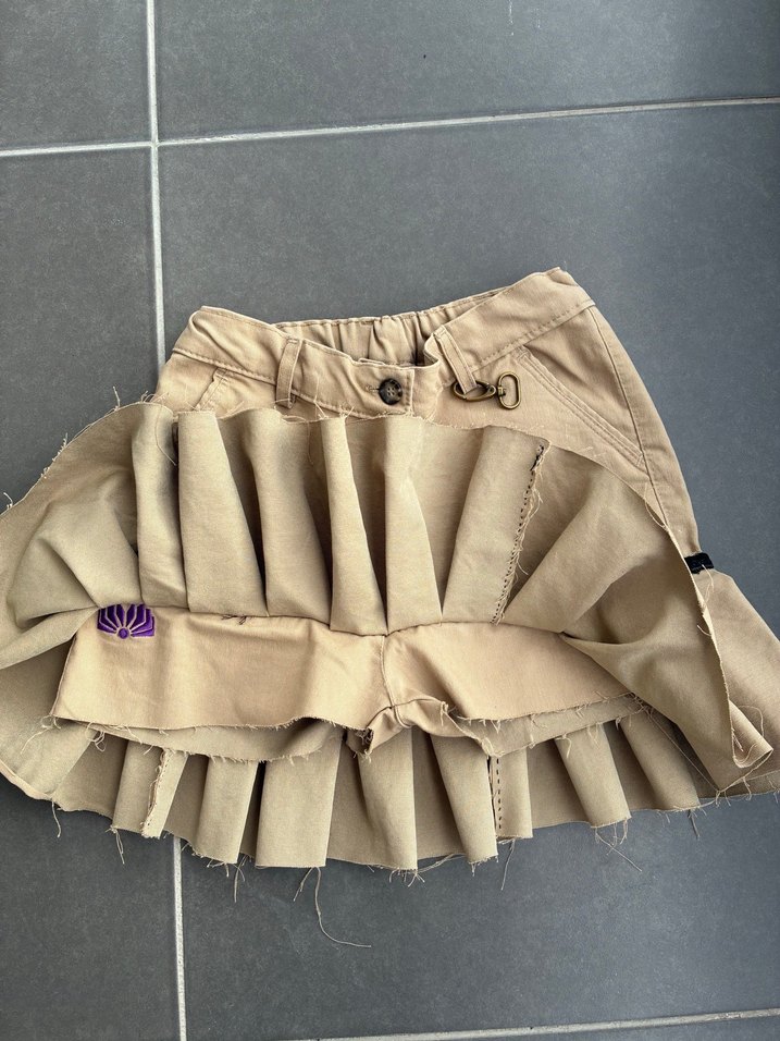 Bej Pileli Mini Şort Etek - Görsel 4