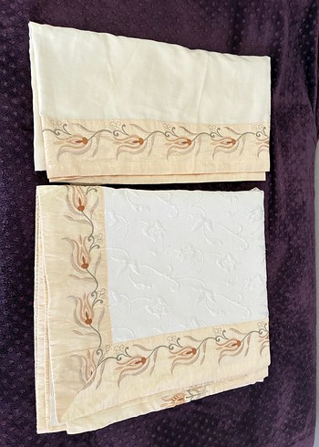 İşlemeli Beyaz Yatak Örtüsü ve Çarşaf - Görsel 5