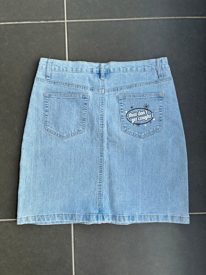 Mavi Baskılı Kot Mini Etek - Görsel 2