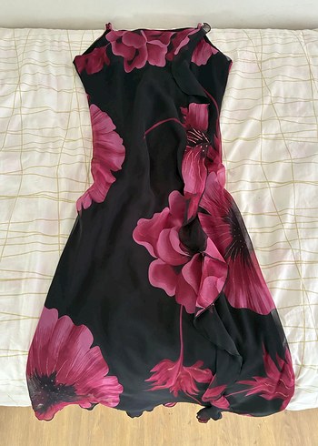 Bordo Çiçek Desenli Askısız Abiye Elbise - Görsel 3