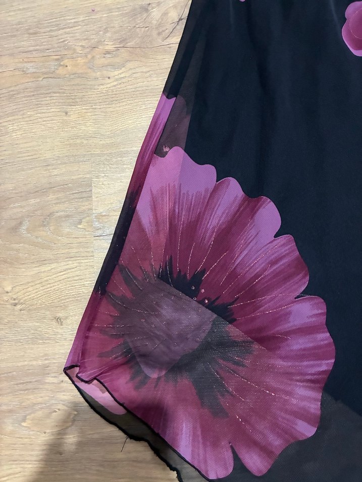 Bordo Çiçek Desenli Askısız Abiye Elbise - Görsel 5