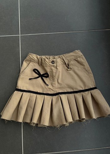 Bej Pilili Mini Şort Etek - Görsel 2