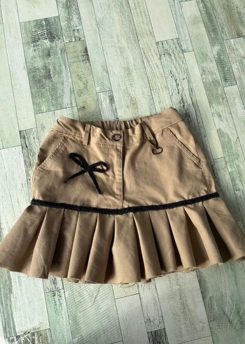 Bej Pilili Mini Şort Etek - Görsel 6