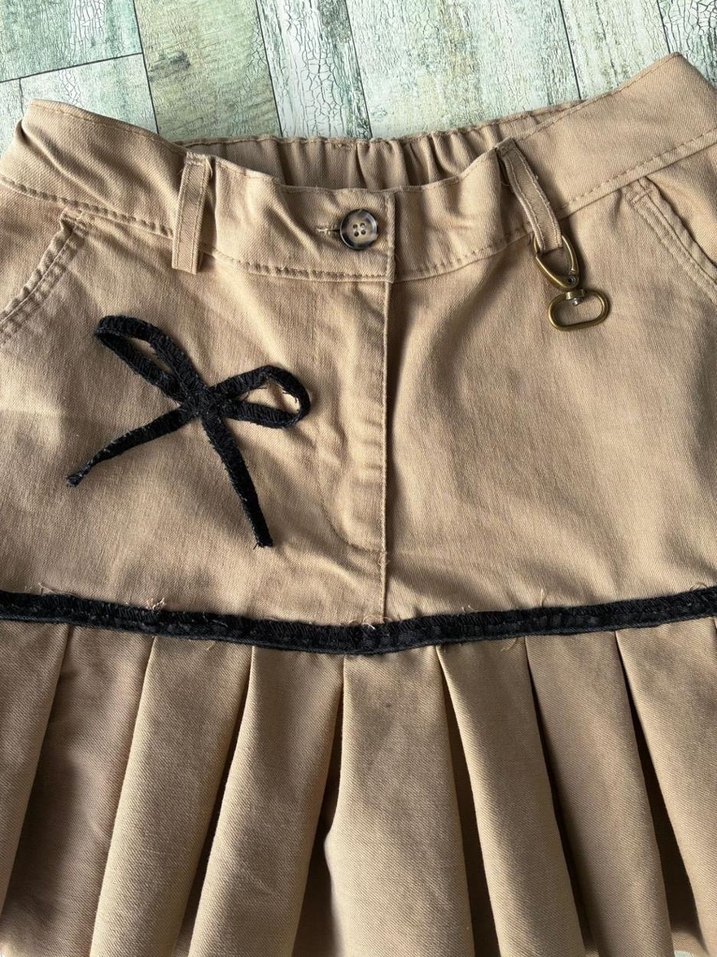 Bej Pilili Mini Şort Etek - Görsel 5