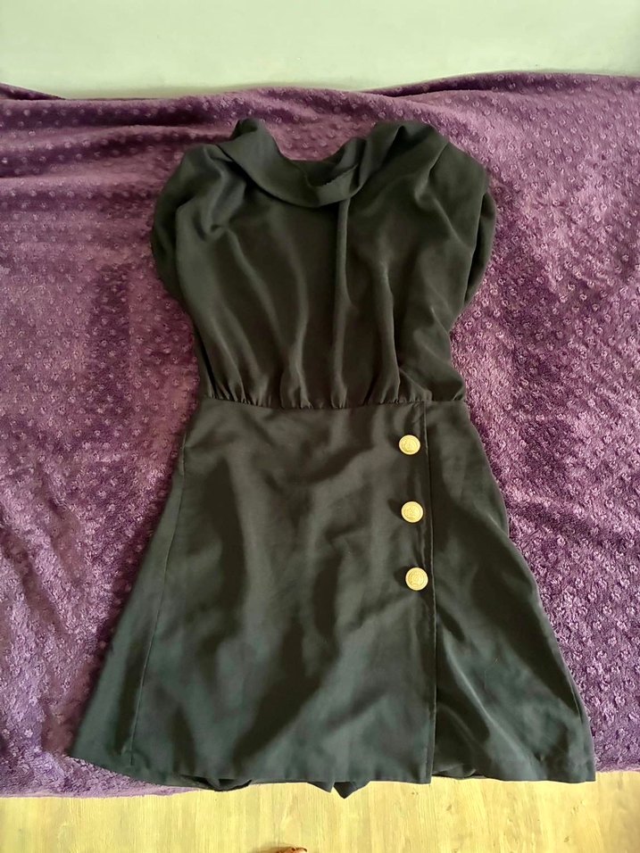 Siyah Mini Düğmeli Elbise - Görsel 2