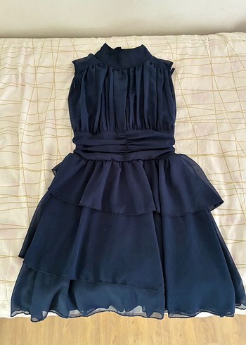 Lacivert Fırfırlı Midi Abiye Elbise - Görsel 4