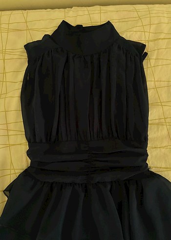 Lacivert Fırfırlı Midi Abiye Elbise - Görsel 5