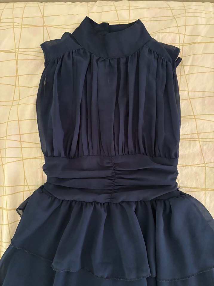 Lacivert Fırfırlı Midi Abiye Elbise - Görsel 2