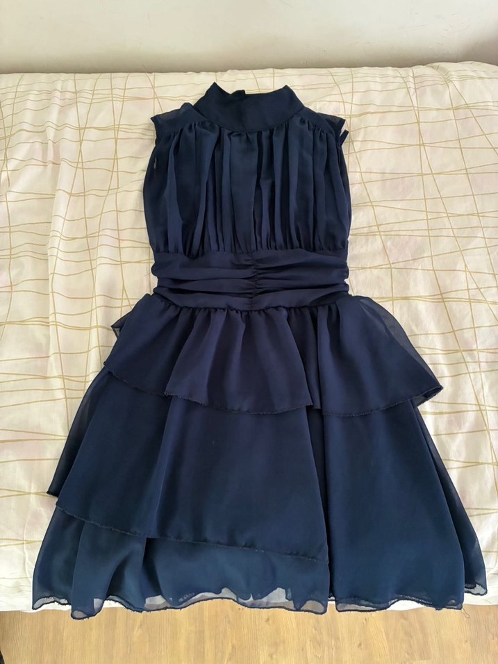 Lacivert Fırfırlı Midi Abiye Elbise - Görsel 4