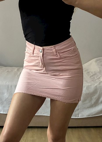 Pembe Kadın Mini Etek asimetrik